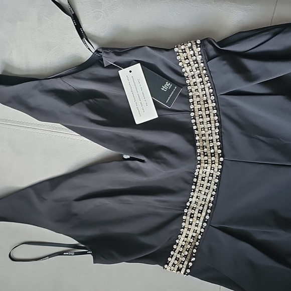 NWT TFNC London Aria Black Jumpsuit with Silver Rhinestone Accents - Picture 3 of 9